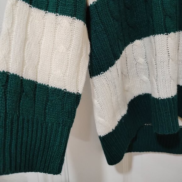 Love Change Italy V-neck Knit Green and White Striped Sweater | Womens Sz Medium - Picture 4 of 5